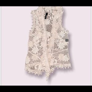 Boho cream crochet sleeveless  open front vest cardigan